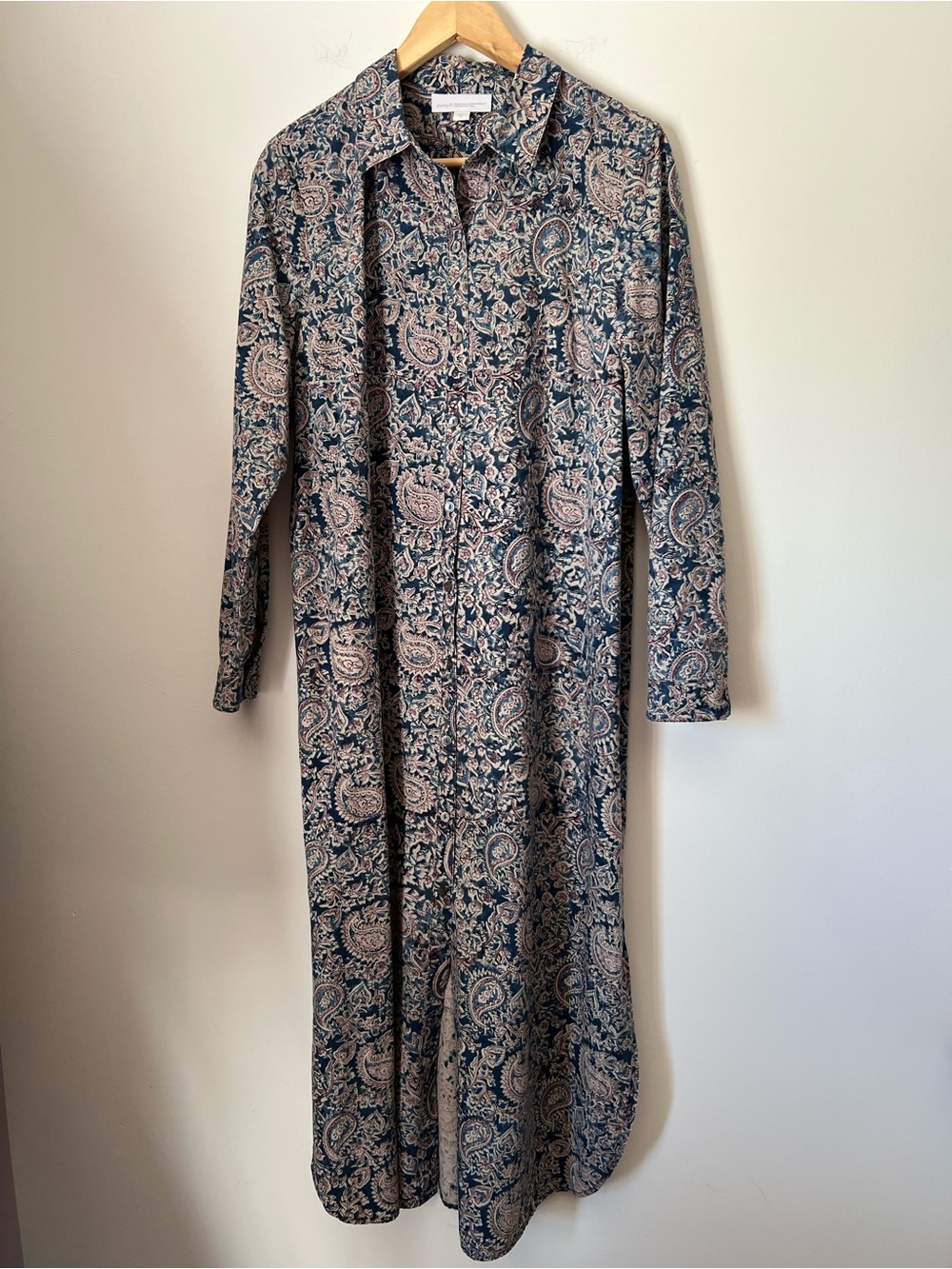 Pure Jill Floral Paisley Maxi Dress Blue Pink Organic Cotton Button Front M NEW - Picture 2 of 16